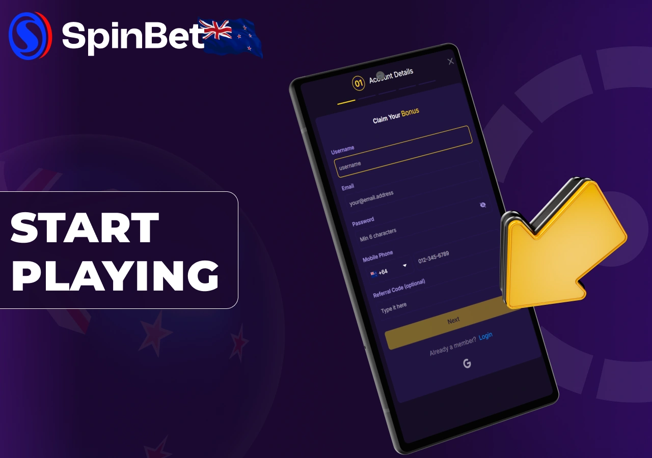 SpinBet allows players to start after registration and deposit.