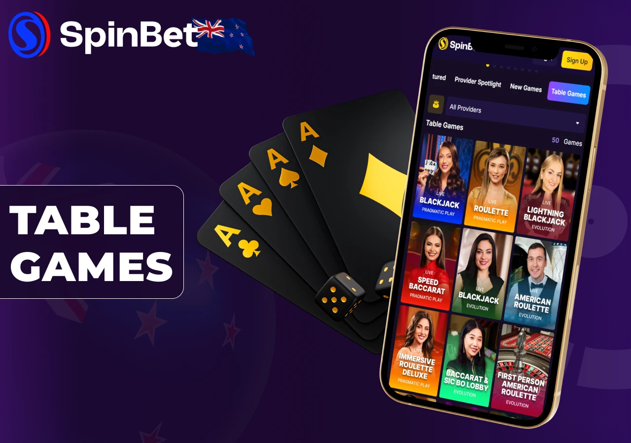 Table games are available for players in New Zealand with multiple variations.