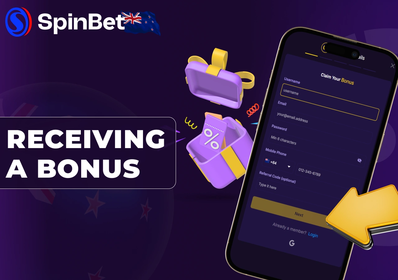 Players in New Zealand receive a bonus after registration and activation.